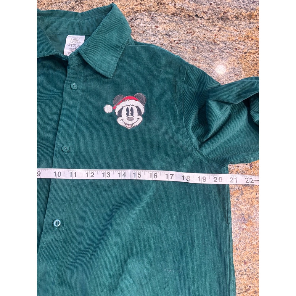Disney Mickey Mouse Christmas Green Corduroy‎ Button Down Shirt Mens Small S - Picture 4 of 11